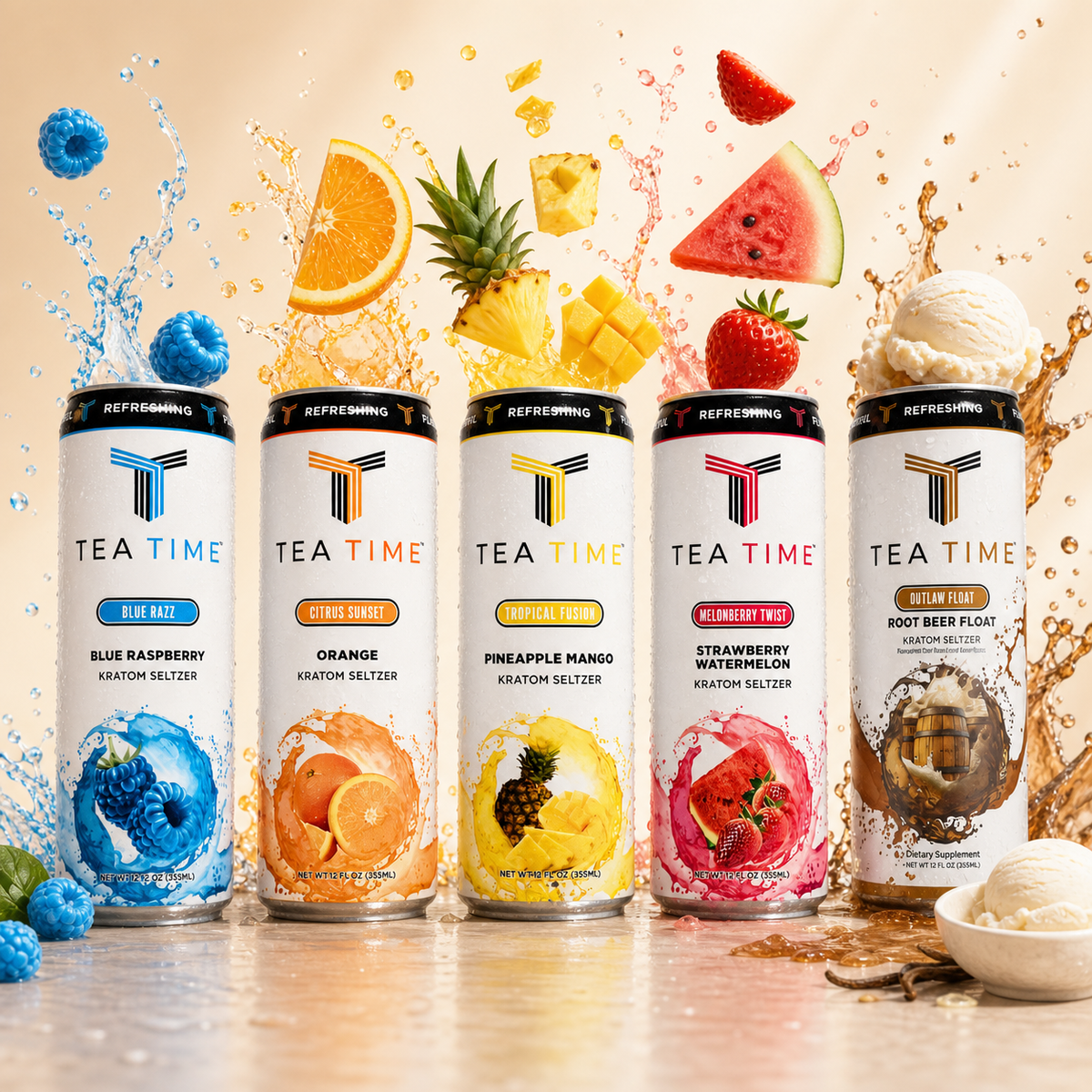 Tea Time five flavor cans with fruit splashes